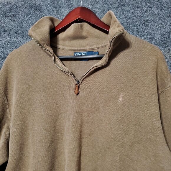 Polo Ralph Lauren Quarter Zip Sweater Mens XL Brown Preppy Long Sleeve Casual - Picture 1 of 10
